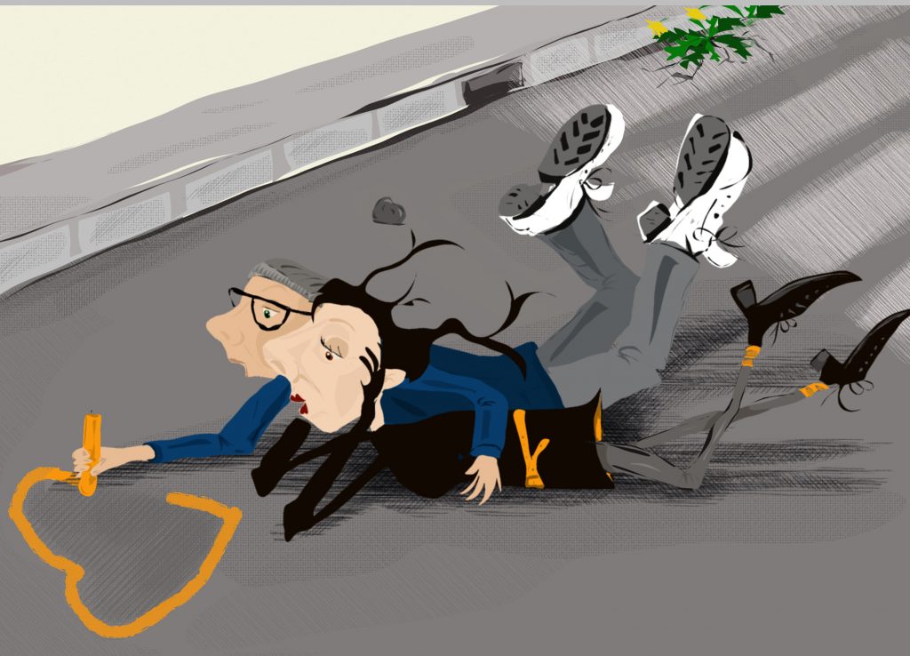 Zwei Figuren liegen auf der Straße und malen ein Herz auf den Asphalt. Illustration Eschwege Illustratorin Bettina Zimmermann TinaZett Kunst Werra-Meissner-Kreis Eschwege Zeichnung Zeichner Eschwege Illustration Werra-Meißner Buchillustration