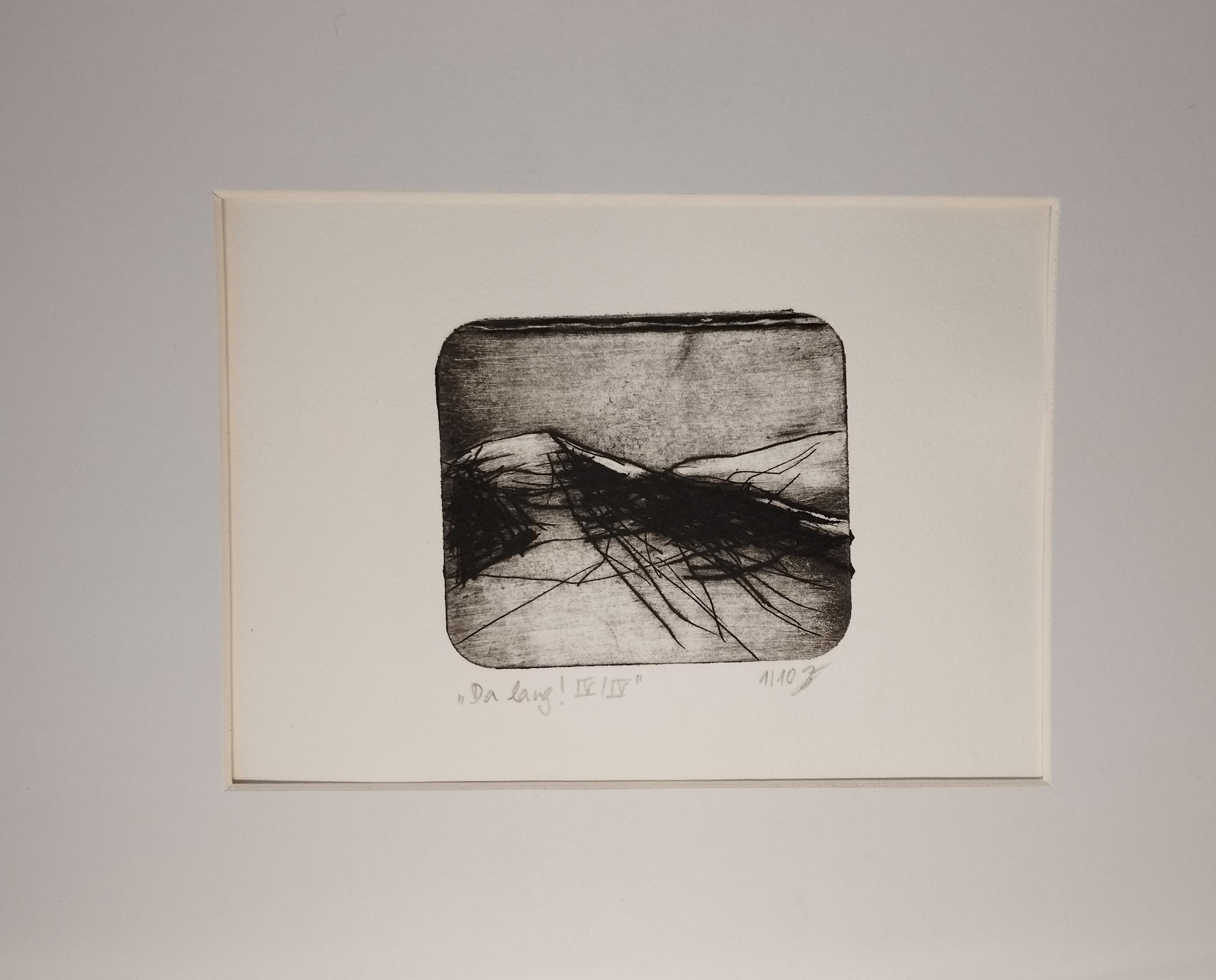 Berglandschaft mit geschwungenem Pfad, Kaltnadelradierung auf Büttenpapier