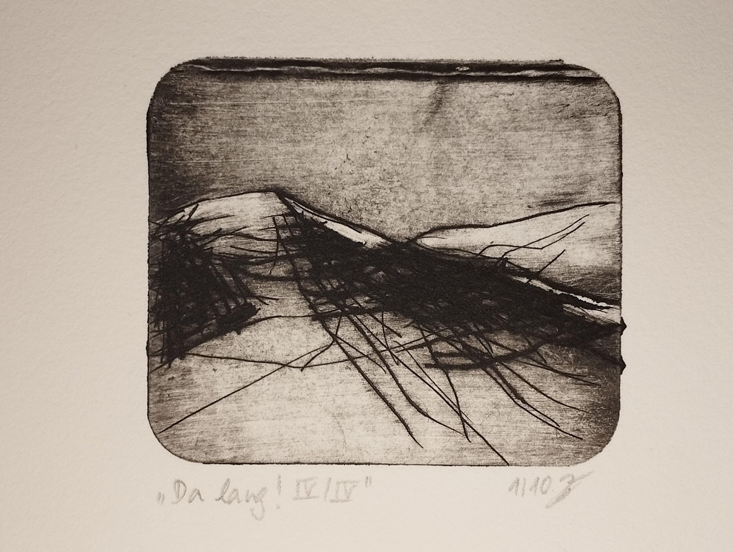 Berglandschaft mit geschwungenem Pfad, Kaltnadelradierung auf Büttenpapier